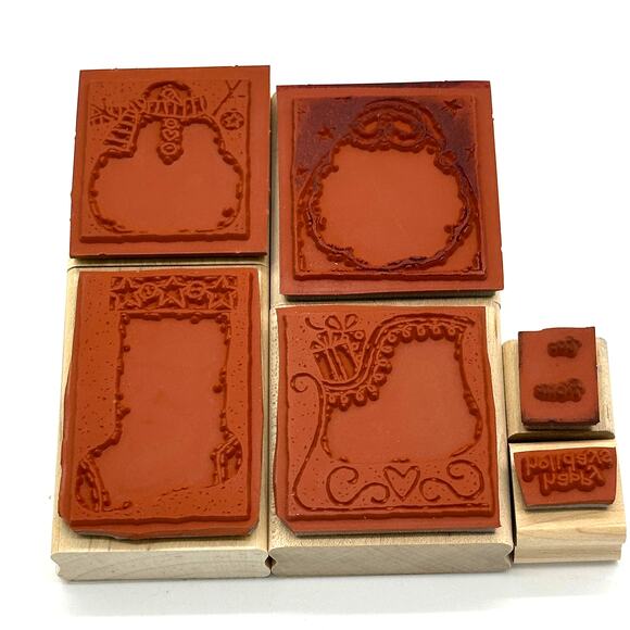 Stampin' Up! Holiday Woodcuts Rubber Stamps Christmas Sleigh Stocking Snowman - Picture 2 of 13